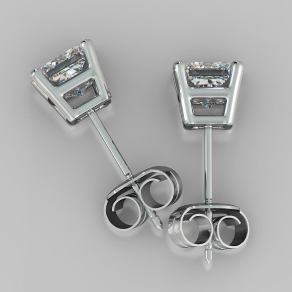 Princess cut diamond stud earrings - Picture 3 of 6